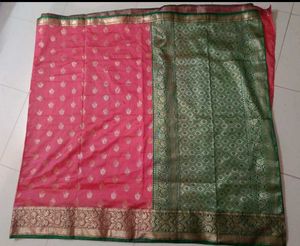 Elegant Pink &amp; Green Saree