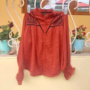 Brick Red Embroidered Top
