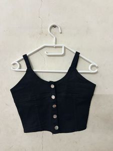 Black Denim Crop Top and Skirt Set