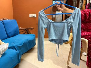 Baby Blue Long Sleeve Tie-Front Top