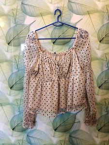 Combo Of Polka Dot Top & White Wrap Dress.