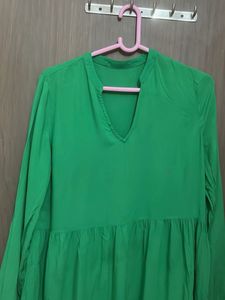 pure cotton flare Vibrant Green Tiered Dress