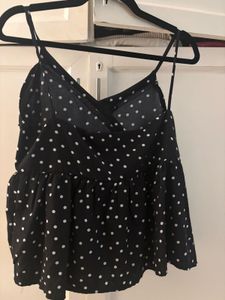 Black Polka Dot Ruffle Cami Top