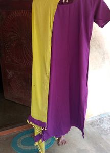 Purple Kurta with Yellow Dupatta Set
