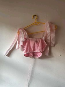 Pink Satin Corset Top with Floral Detail