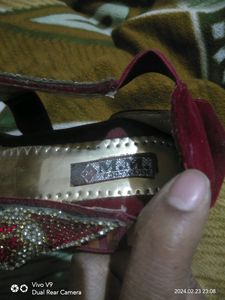 Red &amp; Silver Embellished Juttis