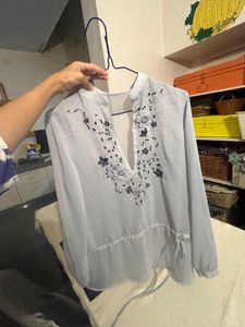 Embroidered Light Blue Tunic Top