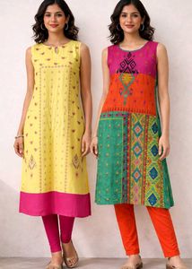 Vibrant Sleeveless Kurtis - Set of 2