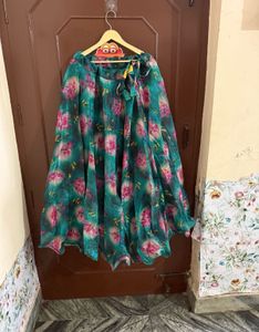 Bottle Green Organza Lehanga