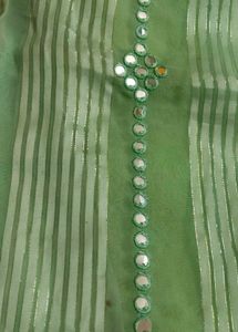 Beautiful Mint Green Striped Saree with Mirror Wor