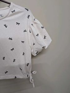 Cute Bow Print Cropped Top
