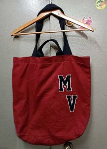 "MV" Classic Varsity Style Dual Handle Tote Bag
