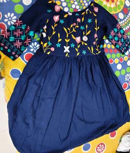 Navy Blue Embroidered Kurta