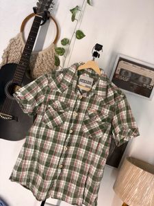 buckaroo Men's Green Plaid Short Sleeve Shirt
