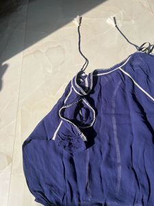 Navy Blue Embroidered Tassel Top