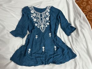 Teal Blue Embroidered Ethnic Kurta 💙