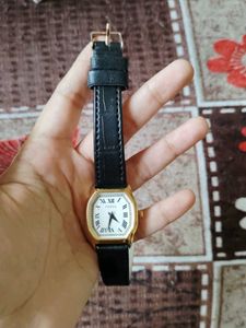Classic Black Leather Strap Watch