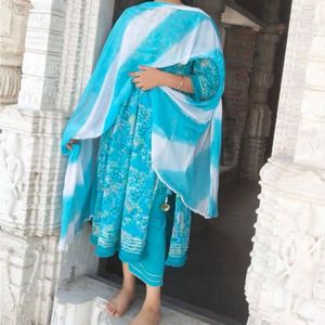 Blue Floral Kurta Set with Dupatta