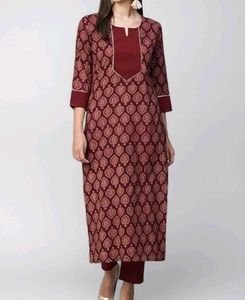 Maroon Printed Kurta Set