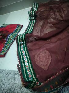 Net 2 Shade Heavy Work Sadi With Stich Blouse