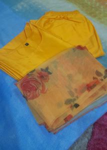 Yellow Kurta Set with Floral Dupatta