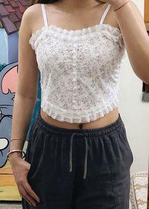 Floral Lace Trim Crop Top