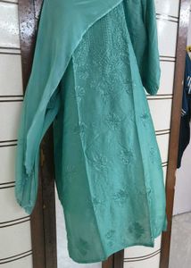 Chanderi Teal Chikankari Kurta Set