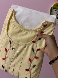 Cream Embroidered Kurta + Free Gift