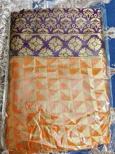 Orange & Purple Saree with Gold Work