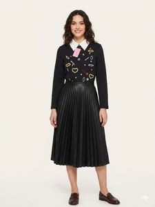 Embellished Black Top with White Collar