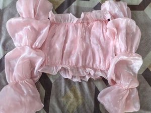 Cute Pink Ruffled Sheer Top