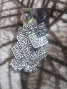 Silver Ethnic Square Earrings