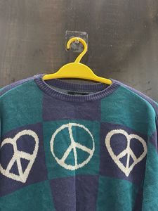 Forever 21 Peace &amp; Love Checkered Sweater