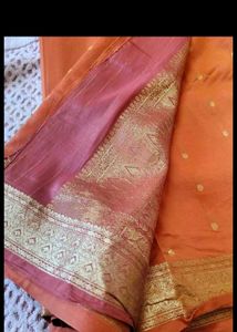 Elegant Peach Saree with Gold Border
