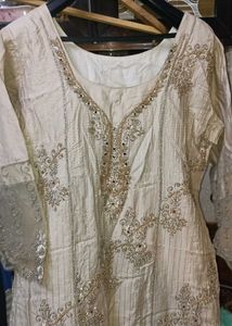 ( Sale) Zari Embroidered And Beaded Cotton Suit