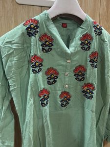 Embroidered Mint Green Kurta