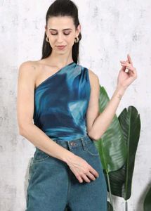 Shein Cute One Shoulder Pleated Detail Tie and Dye