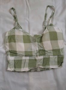 Green Gingham Crop Top