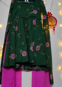 Green Floral Kurta Set with Palazzo