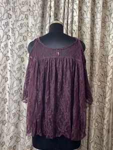 Burgundy Lace Cold Shoulder Top