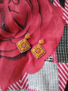 Yellow Beaded Drop Earrings