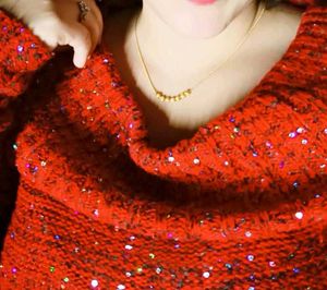 Embellished Red Boatneck Sweater, One Time Used.