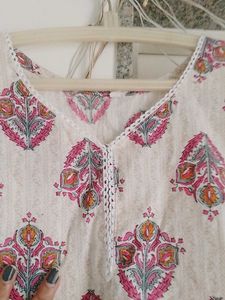 Cream Kurta with Pink Floral Print