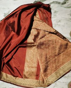 Vintage Orange Patterned Fabric Elegant Saree