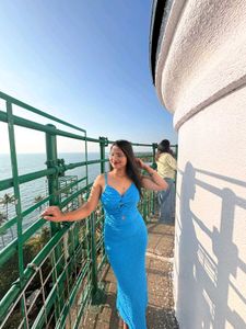 Blue Knitted Maxi Dress - Trendy!
