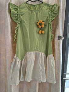 Cute Green &amp; Cream Ruffled Dress