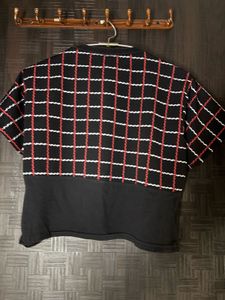 Black &amp; White Checked Top with Queen Graphic
