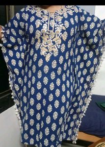 Embroidered Navy Blue Kaftan Kurta