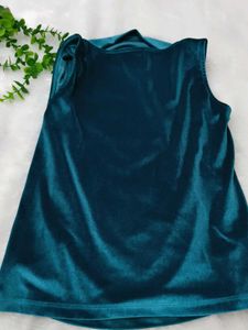 Teal Velvet Cowl Neck Sleeveless Top