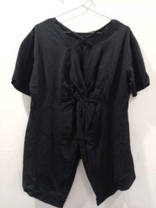 Chic Black V-Neck Knot Front Top